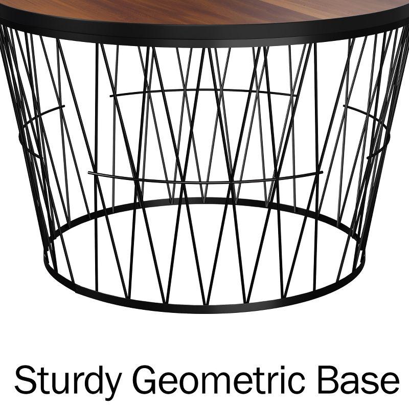 Round Coffee Table with Geometric Metal Base – Small Modern Accent Table for Living Room – Mid-Century Coffee Table by Lavish Home (Brown/Black)