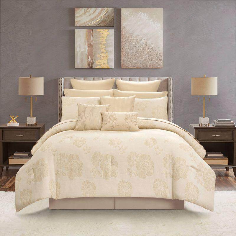 Gold Jacquard Floral King Microfiber Comforter Set