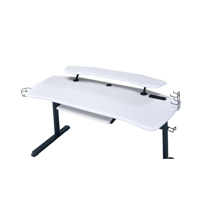 Vildre Gaming Desk with USB Port Black/White - Acme Furniture: Hutch, Power Outlets, Cupholder, Controller Stand