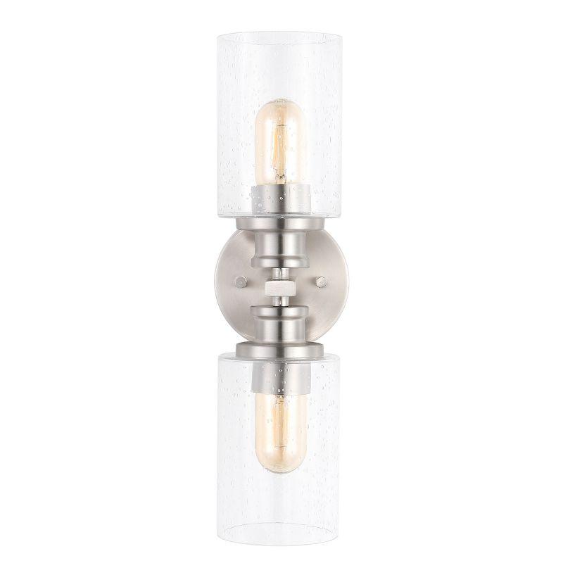 JONATHAN Y Jules Edison Cylinder 2-Light Iron/Seeded Glass Farmhouse Contemporary LED Wall Sconce