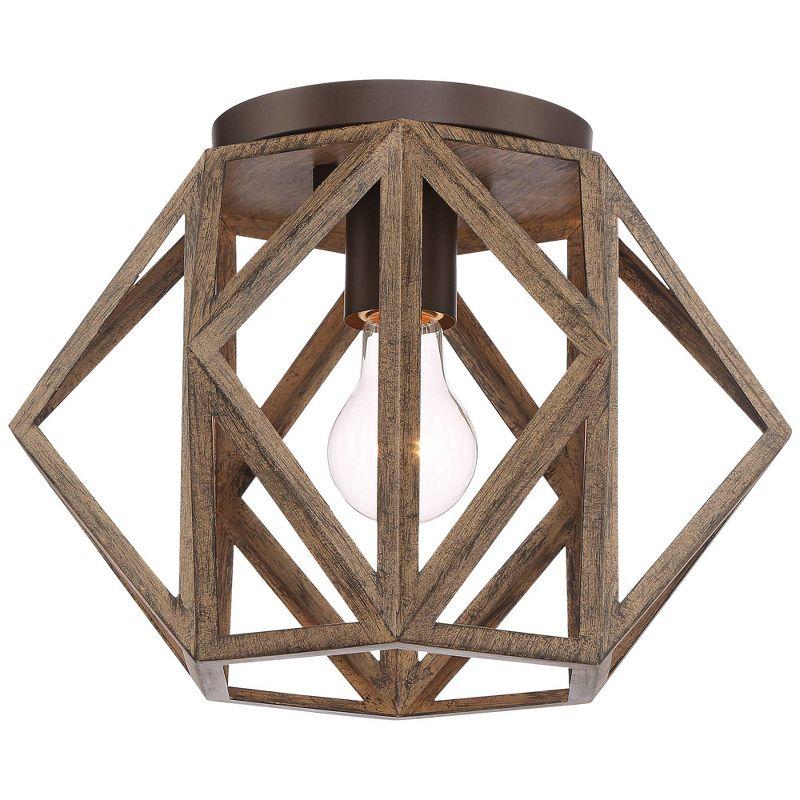 Possini Euro Design Moorcroft Rustic Farmhouse Ceiling Light Flush Mount Fixture 12 1/4" Wide Oil Rubbed Bronze Painted Wood for Bedroom Living Room