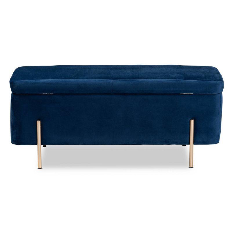 Rockwell Navy Blue Velvet & Gold Metal Storage Bench