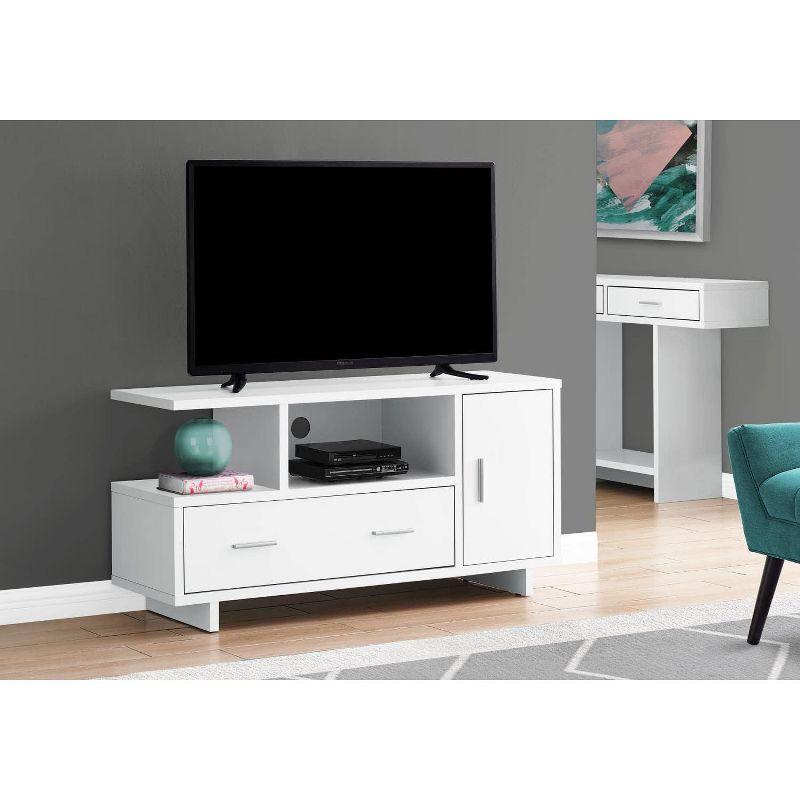 White 48-Inch Media Console with Cabinet and Drawer