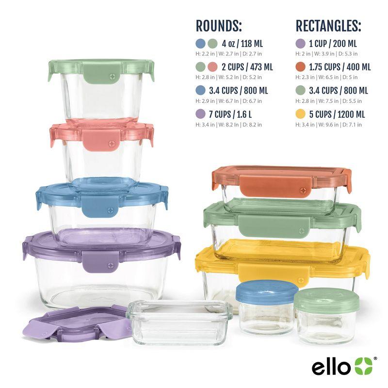 Ello 20-Piece Mixed Glass Food Storage Set with Colorful Airtight Lids