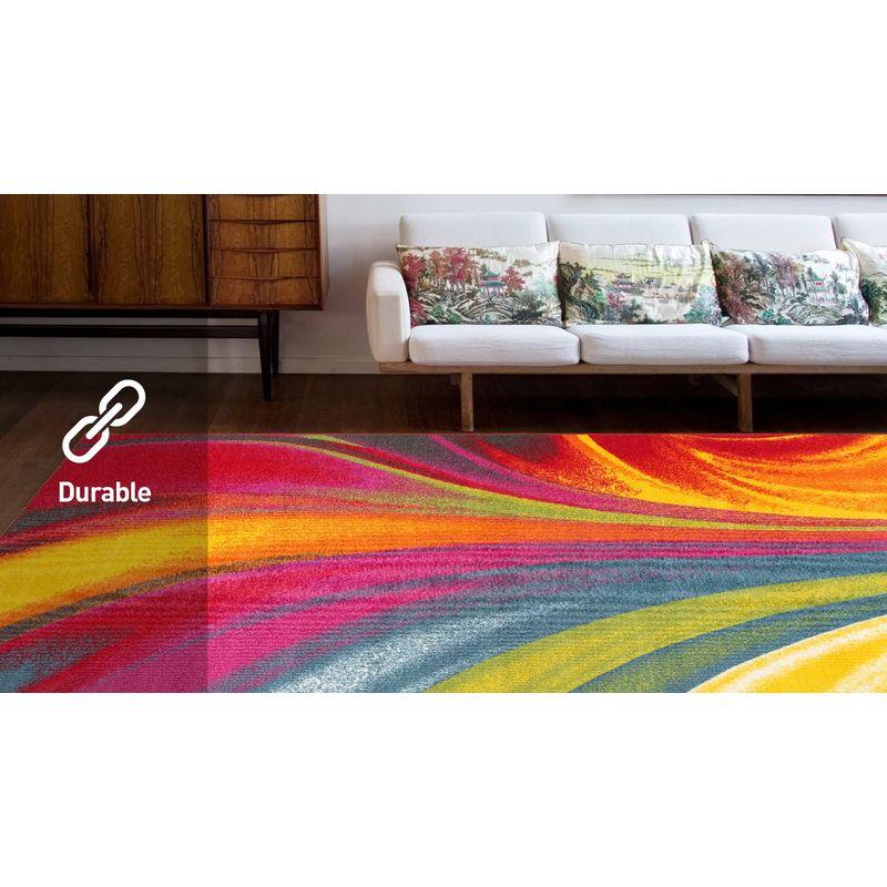 World Rug Gallery Modern Contemporary Waves Multicolored Non-slip (Non-skid) Area Rug - Multi 3'3" x 5'