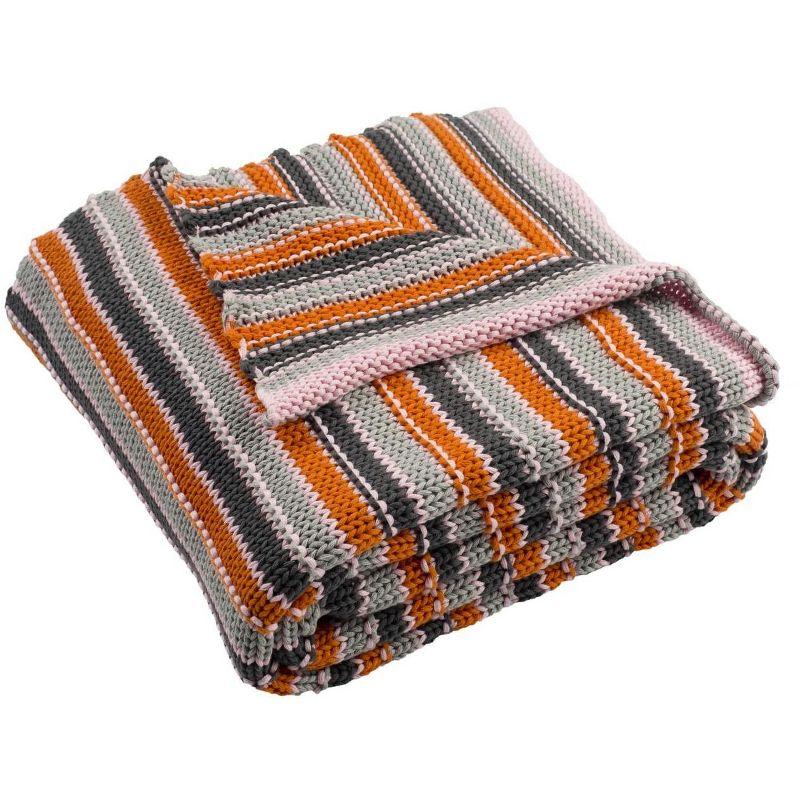 Gray and Orange Cotton Knitted Throw Blanket