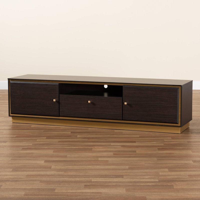 Cormac Wood and Metal 2 Door TV Stand for TVs up to 60" Dark Brown - Baxton Studio: Media Console with Cable Management