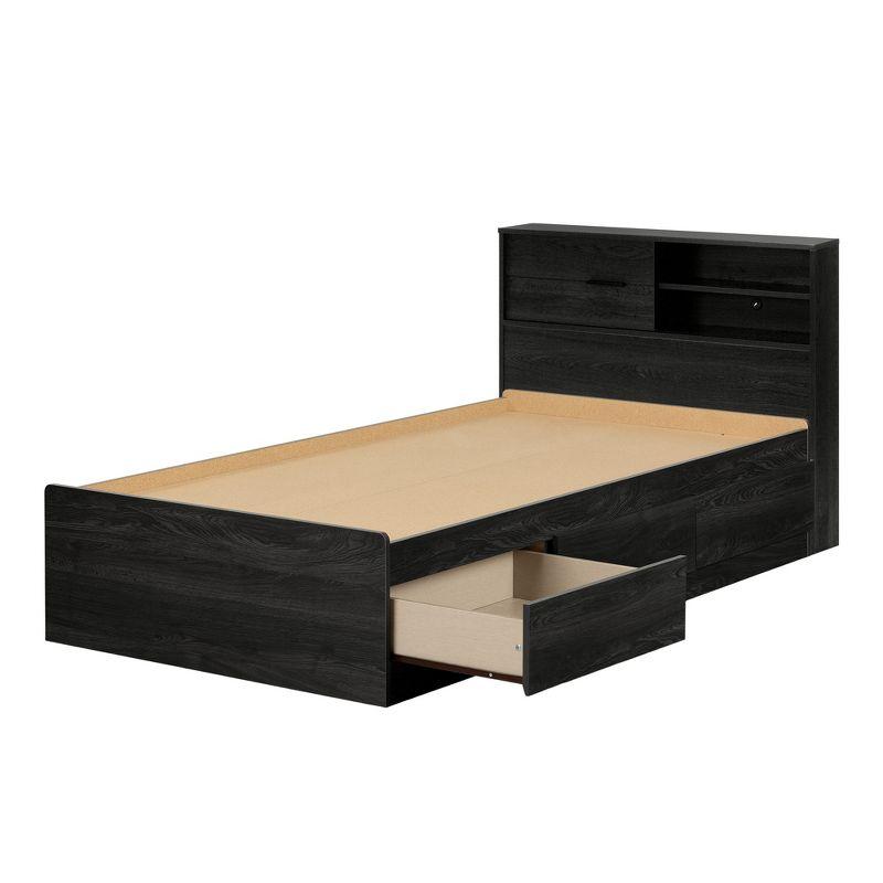 Gray Oak Twin Platform Bed with Storage and Bookcase Headboard