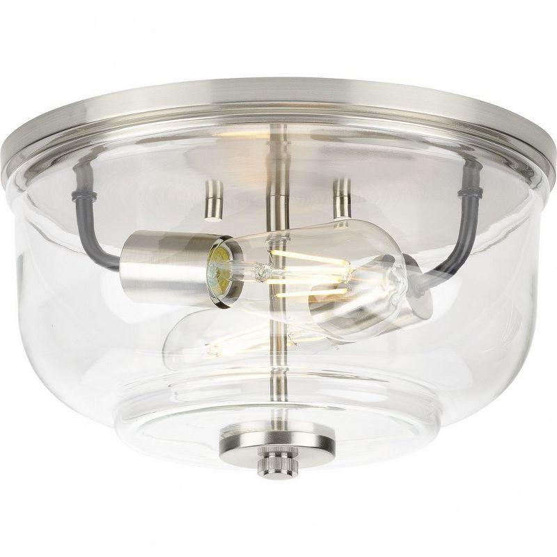 Rushton Brushed Nickel 2-Light Flush Mount with Clear Glass Shade