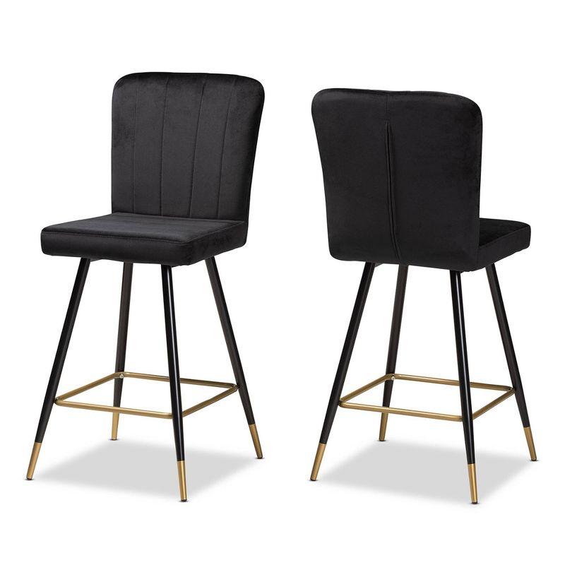 Preston Adjustable Black Velvet and Gold-Tone Metal Bar Stool Set