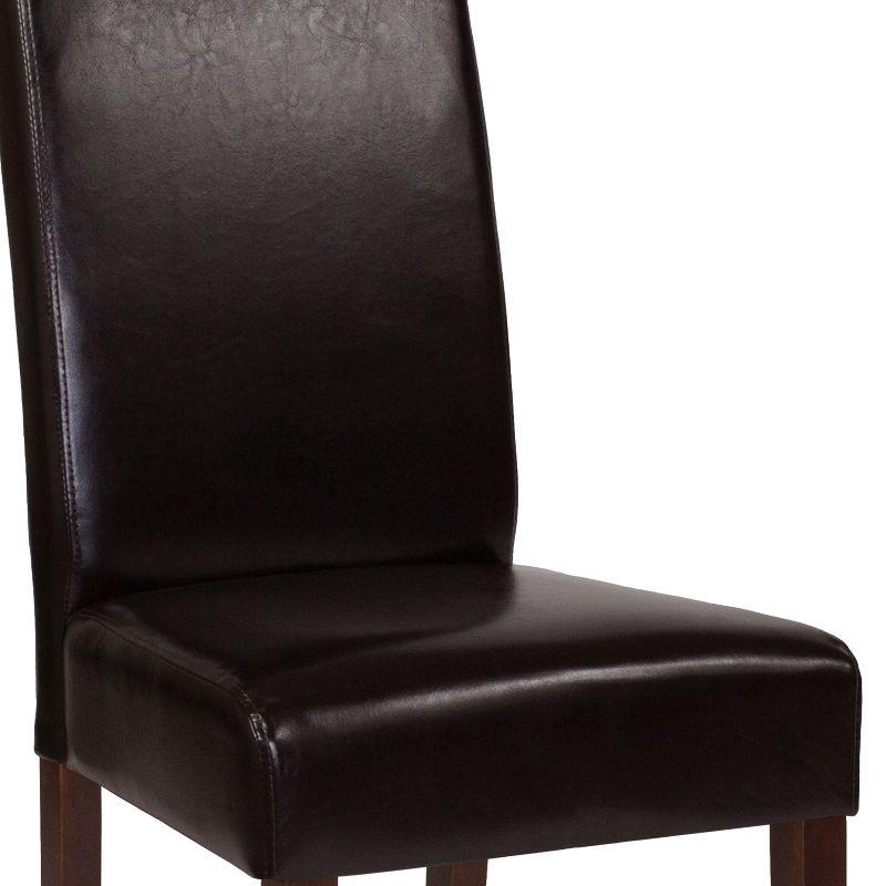 Greenwich Brown Leather Parsons Side Chair with Wood Legs