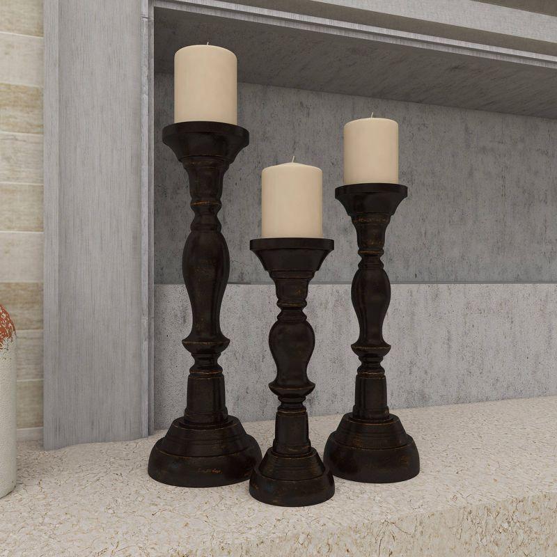 3 Piece Wood Tabletop Candlestick Set