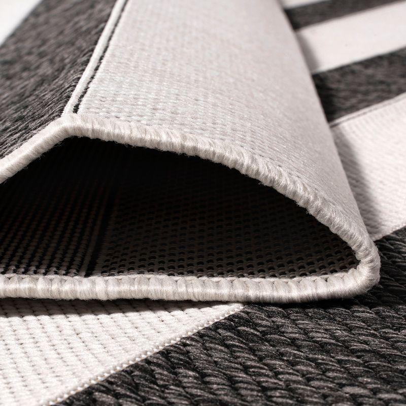 2'x8' Aveiro Wide Stripe Indoor/Outdoor Runner Rug, Black/Cream - JONATHAN Y