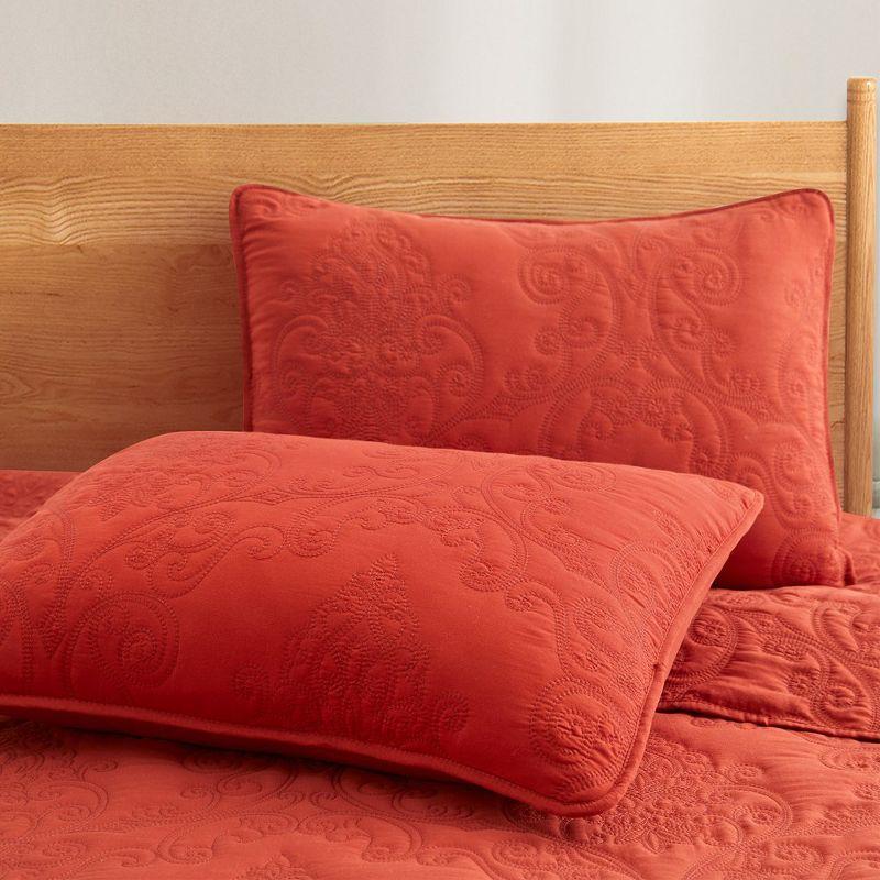 Peace Nest Premium Ultra Soft Reversible Quilted Coverlet Set, King, Red