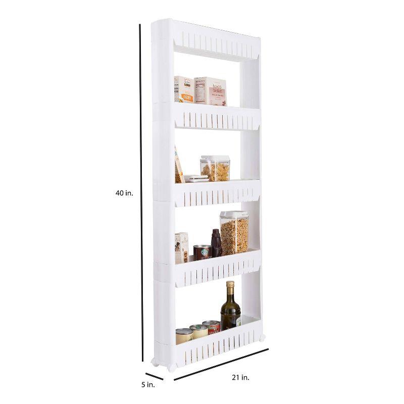 Simplify 5 Tier Slim Rolling Organizer Rack with Wheels White Kennedy International: Slim Utility Storage Cart, Polypropylene