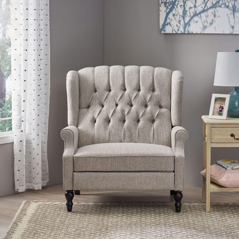 Apaloosa Oversized Wingback Press-Back Recliner Light Gray - Christopher Knight Home: Tufted, Nailhead Trim, Wood Legs