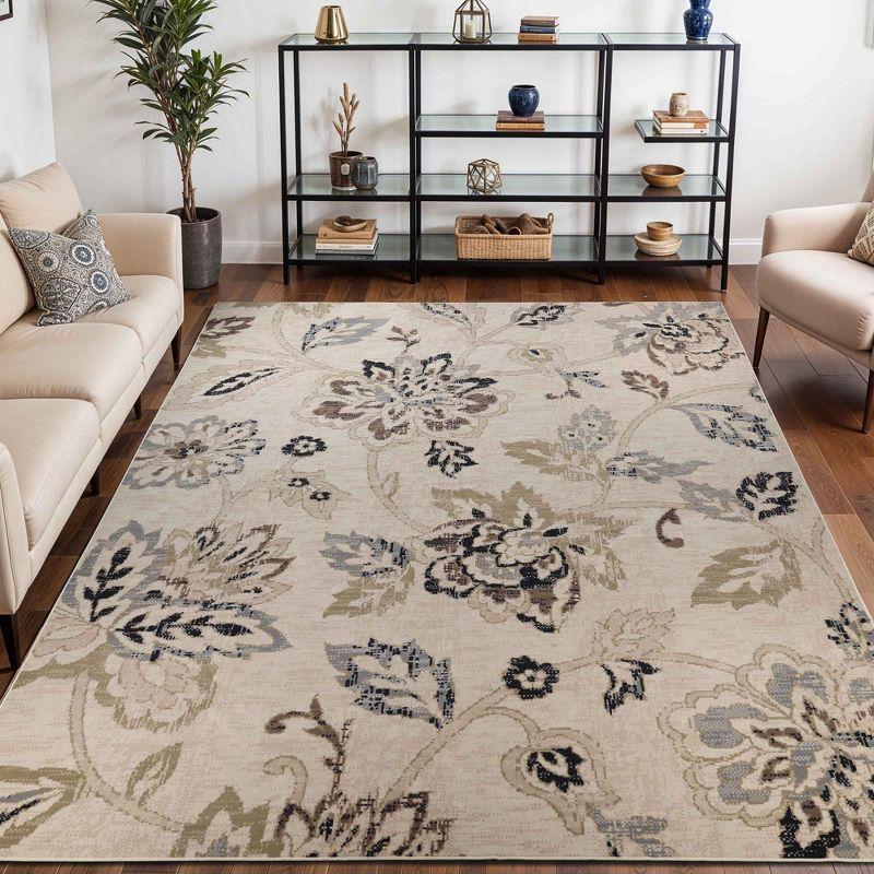 Modern Bohemian Farmhouse Floral Indoor Area Rug, 12'x15', Cream - Blue Nile Mills