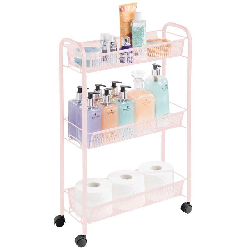 mDesign Steel Slim Rolling Utility Cart Storage Organizer with Shelves