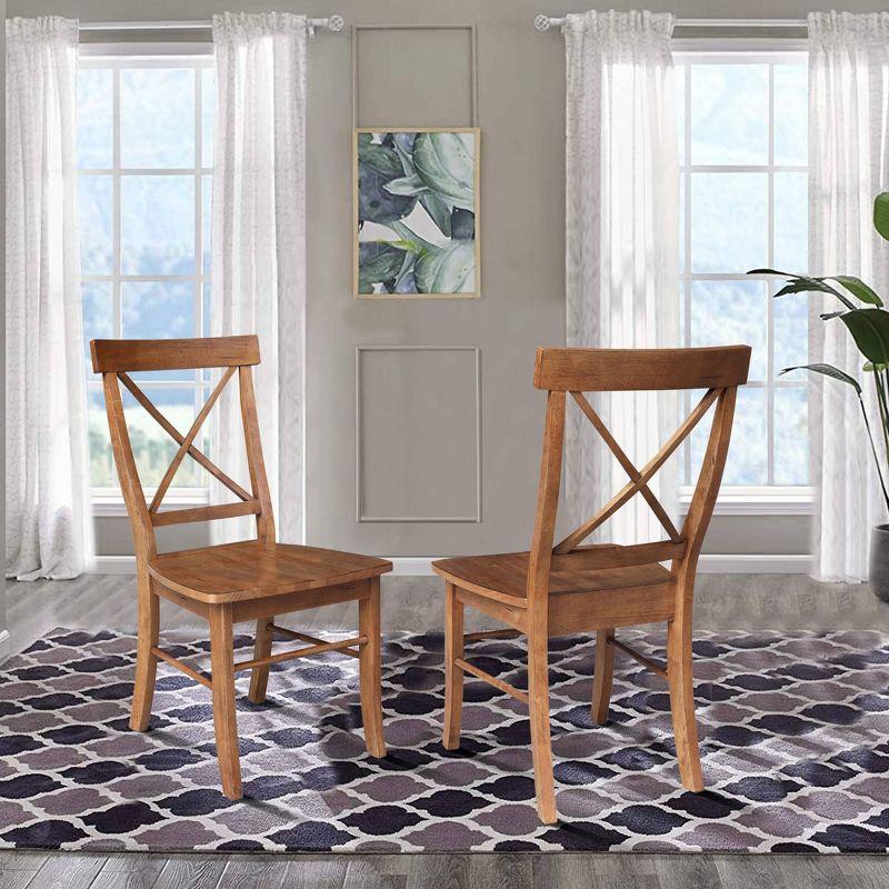 International Concepts Set of 2 X Back Chairs with Solid Wood Seat Distressed Oak : Hardwood Frame, Mid-Century Style