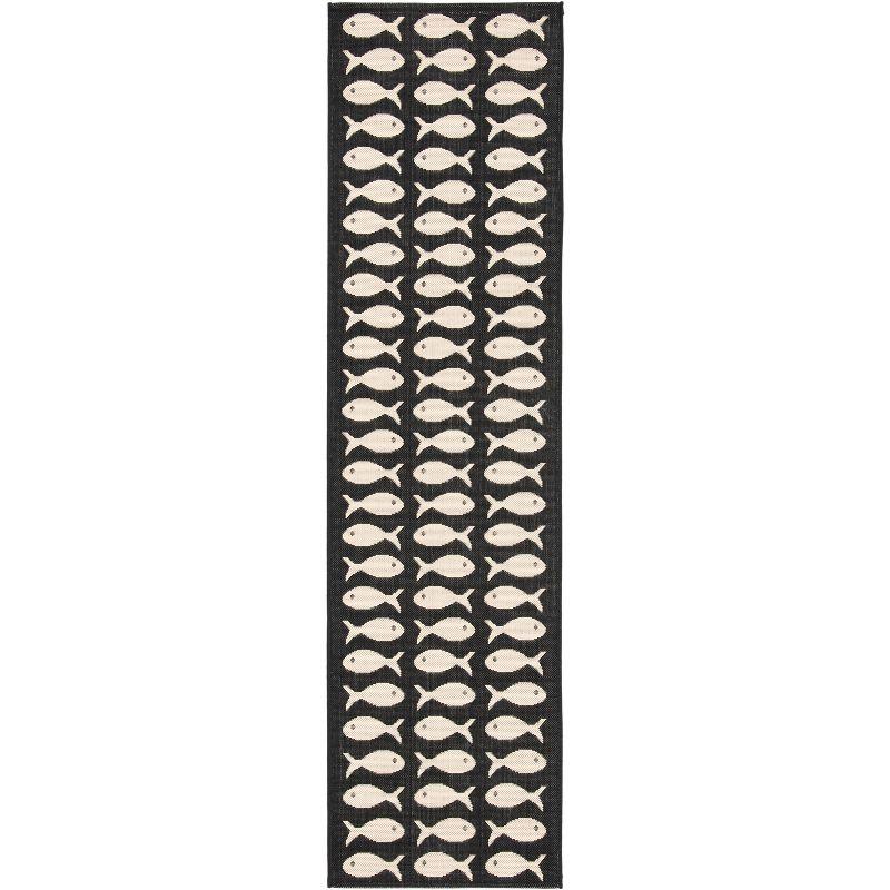 Black and Beige Fish Pattern Synthetic Runner Rug