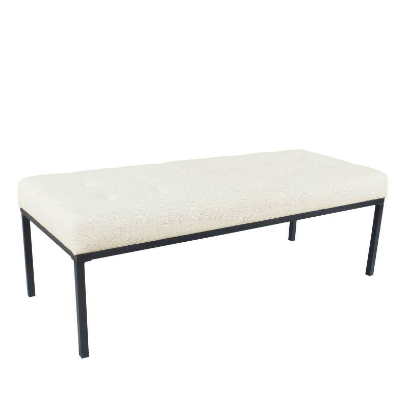 Modern Industrial Cream Woven Tufted Metal Bench
