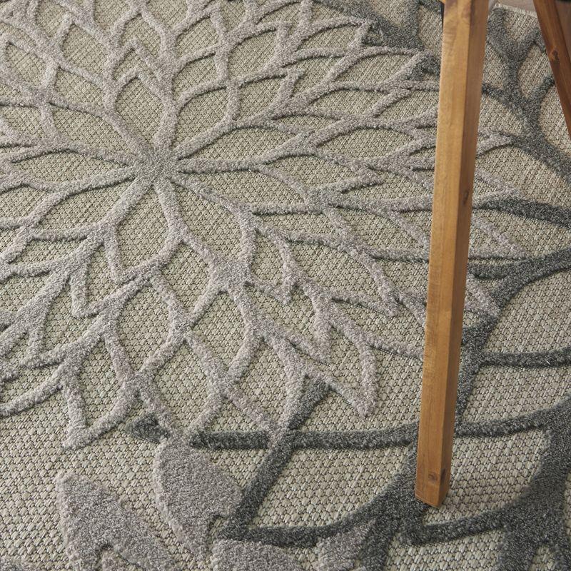 Nourison Aloha Floral Bloom Flatweave High-Low Indoor Outdoor Area Rug Silver Grey 5'3" x 7'5"