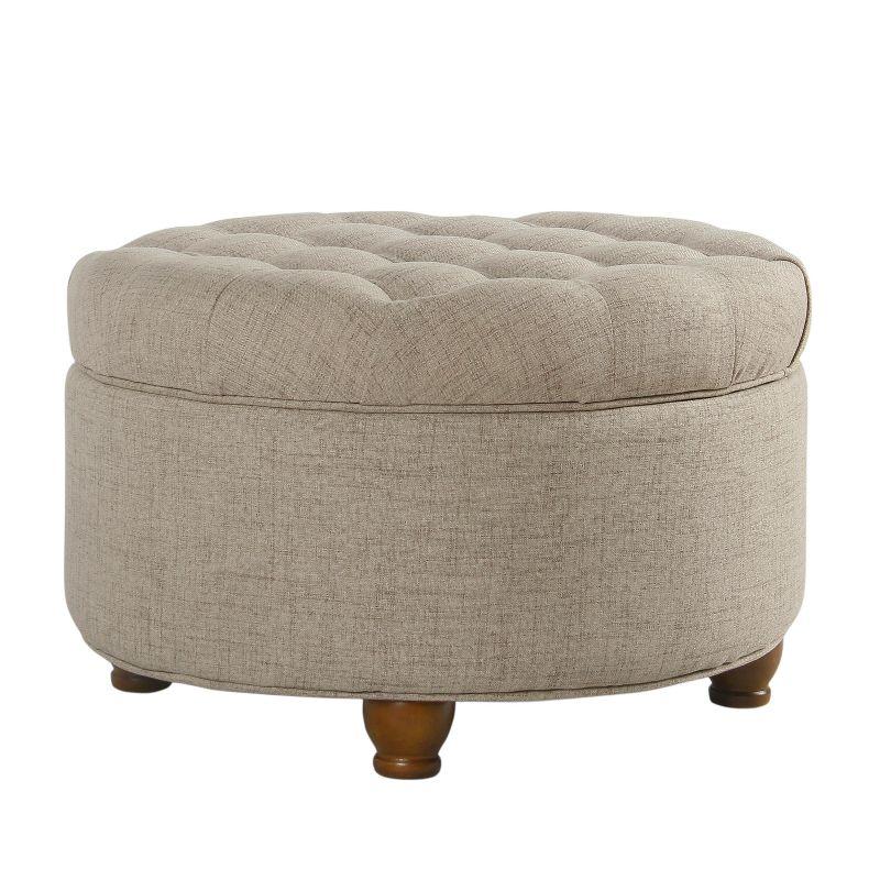 Large Tufted Round Beige Polyester Cocktail Ottoman