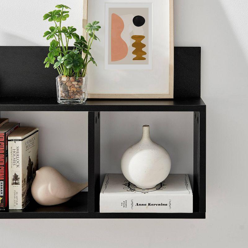 Danya B. 31.5" x 15.7" Modern 3 Cube Floating Wall Shelf with Display Ledge Black: Mid-Century Style, MDF & Iron