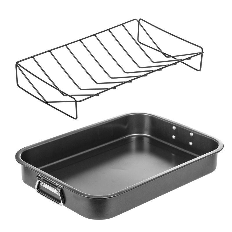 16.5-Inch Black Non-Stick Carbon Steel Roasting Pan with V-Rack