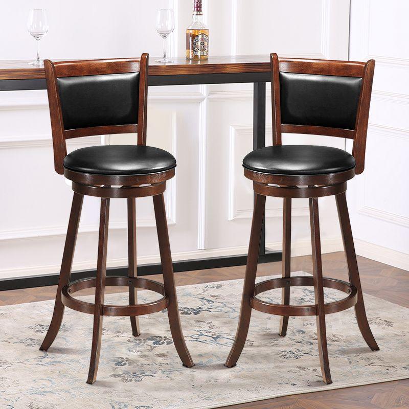 Costway Set of 2 29'' Swivel Bar Height Stool Wood Dining Chair Upholstered Seat Panel Back Espresso