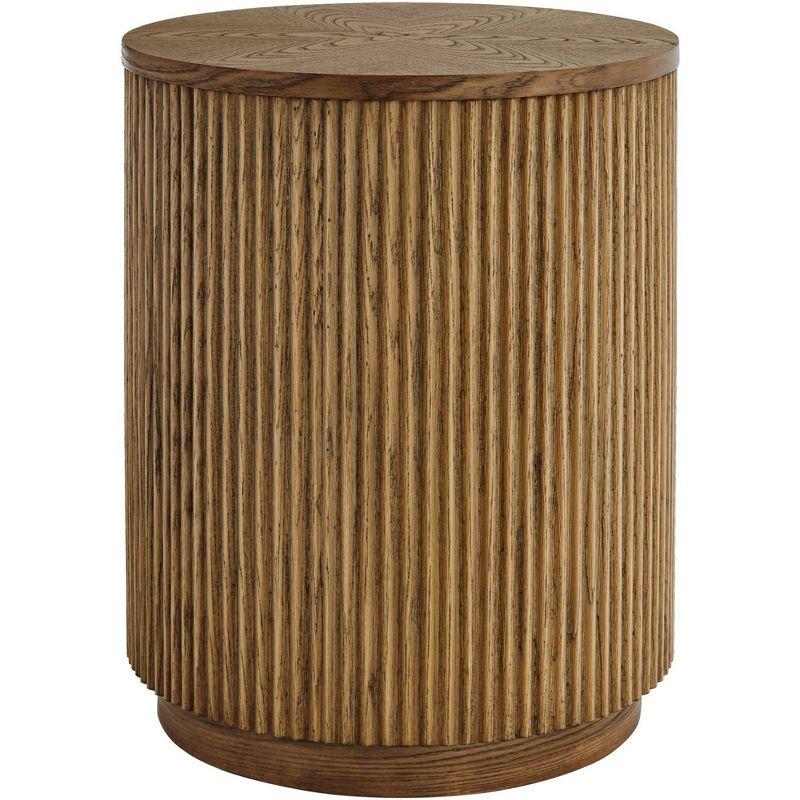 Studio 55D Perch Farmhouse Rustic Natural Oak Wood Round Accent Side End Table 17 3/4" Wide Brown Ridges Base for Living Room Home