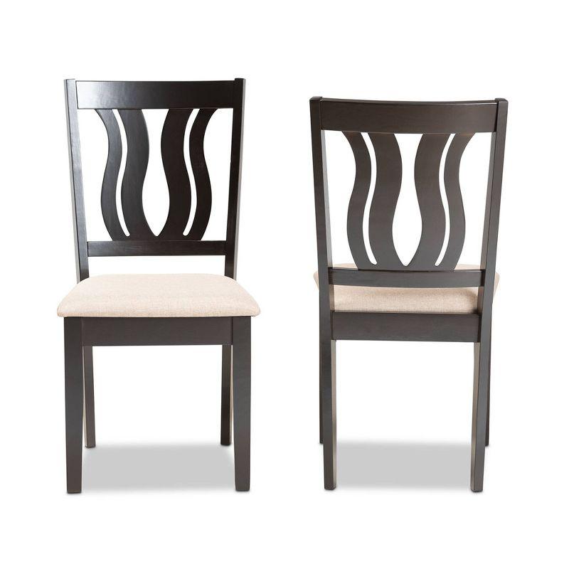 2pc Fenton Fabric & Wood Dining Chairs Set Brown - Baxton Studio: Elegant Symmetrical Design, Polyester Upholstery