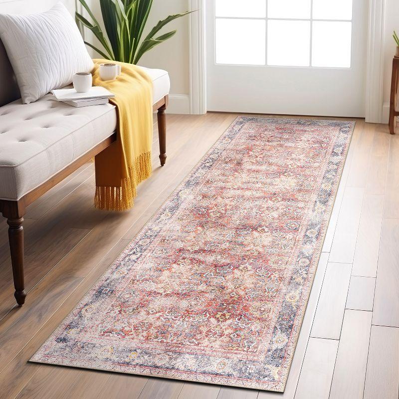 World Rug Gallery Vintage Bordered Machine Washable Non Slip Area Rug