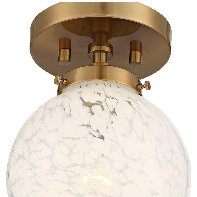 Possini Euro Design Mid Century Modern Ceiling Light Semi Flush Mount Fixture Warm Gold 7" Wide Art Glass Globe for Dining Kitchen