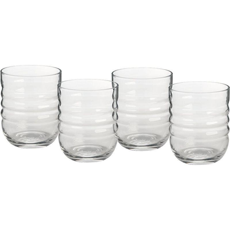 Clear Ribbed Glass Double Old-Fashioned Set of 4