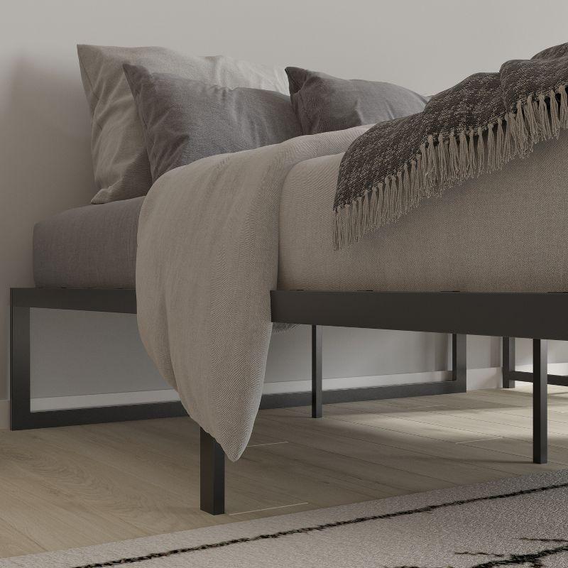 Merrick Lane Queen Size 14 Inch Black Steel Bed Frame With Steel Slat Support For Any Mattress (No Box Spring Required)