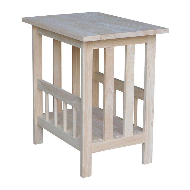 Mission Magazine End Table Unfinished - International Concepts: 22" Wide Hardwood Side Table with Storage Shelf