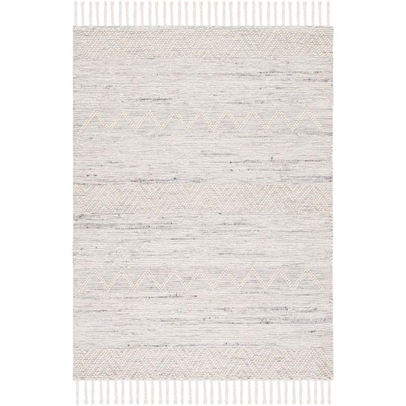 Gray Handwoven Wool Rectangular Area Rug with Fringe