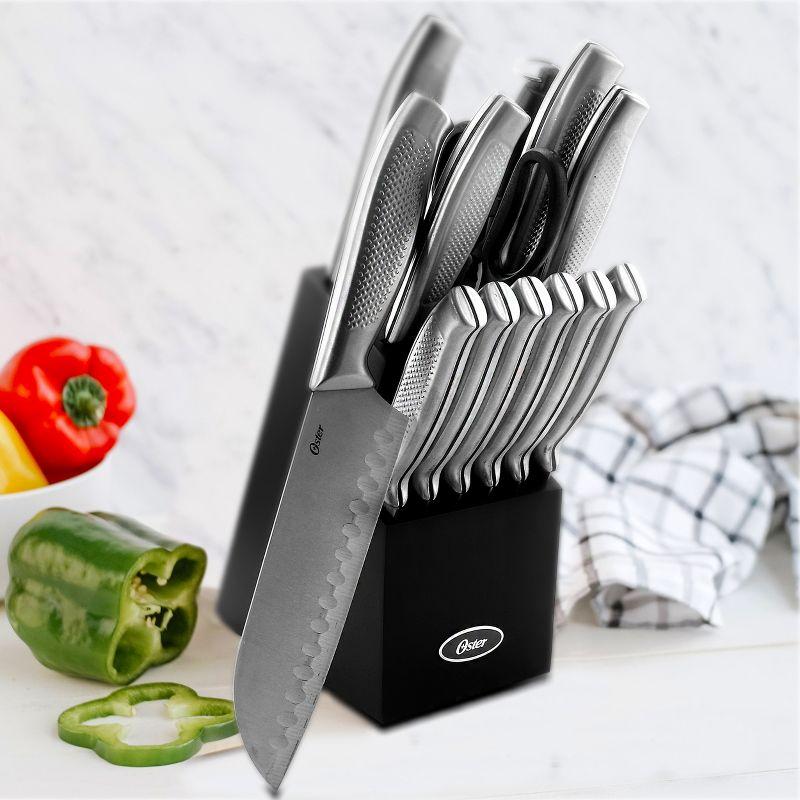 Oster Edgefield 14-Piece Stainless Steel Knife Set with Black Block