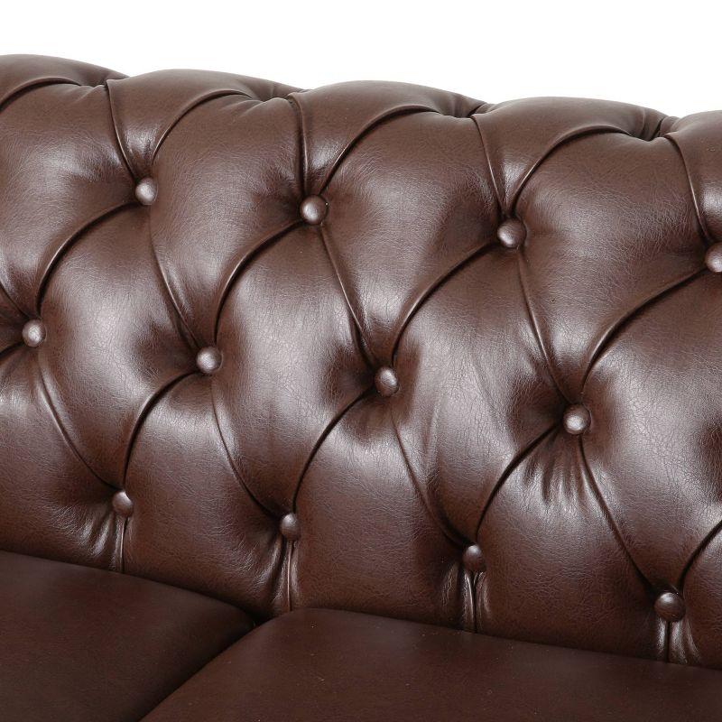 Castalia Chesterfield Tufted 3 Seater Sofa with Nailhead Trim Dark Brown/Natural - Christopher Knight Home