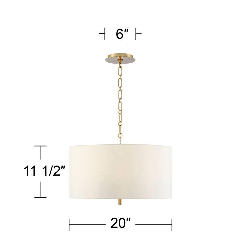 Possini Euro Design Warm Gold Pendant Chandelier 20" Wide Modern White Linen Drum Shade 4-Light Fixture for Dining Room Foyer Kitchen Island Entryway