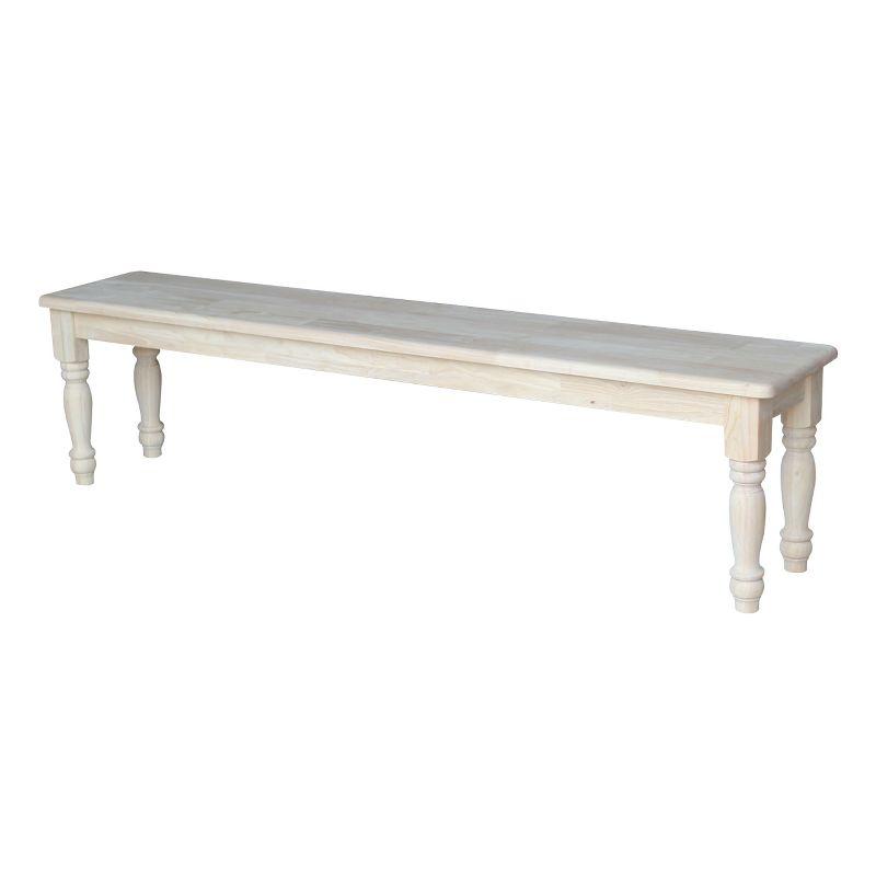 72" Shaker Style Bench with Turned Legs Unfinished - International Concepts: Solid Wood, Entryway Seating