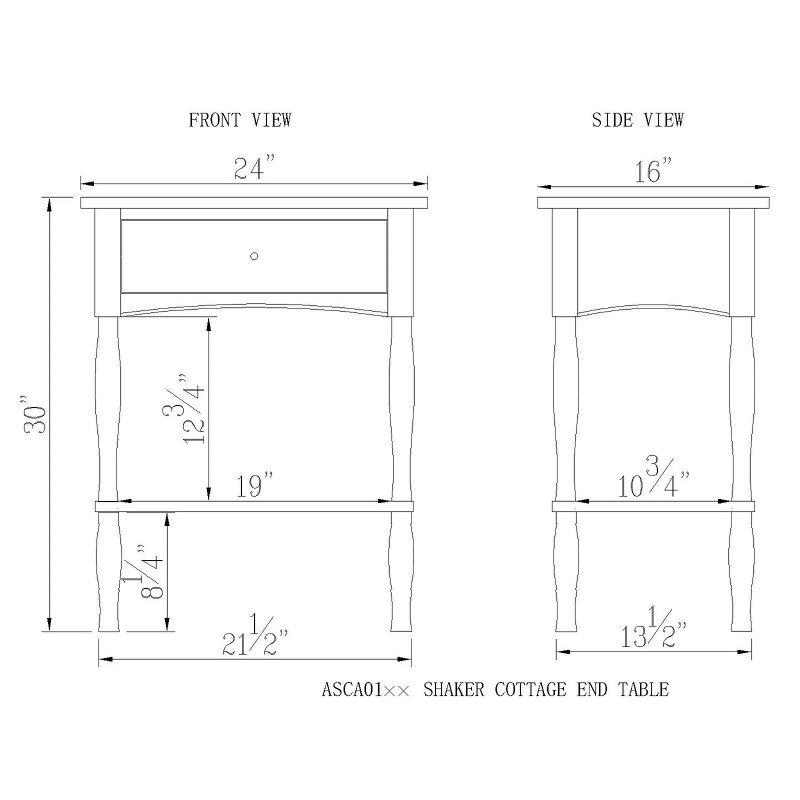 End Table Hardwood Ivory with Drawer & Shelf - Alaterre Furniture: Cottage Style, Turned Legs