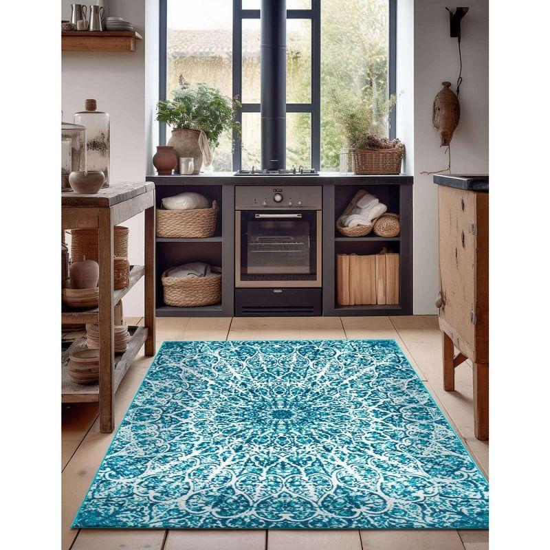 Reversible Easy-Care Turquoise Synthetic 6' x 9' Rectangular Rug