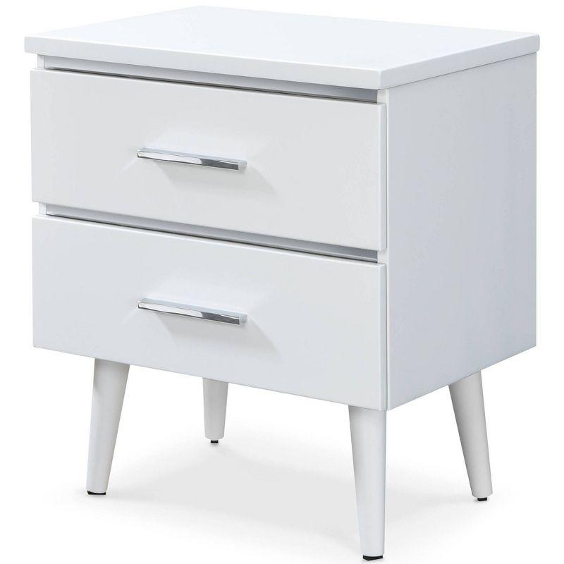 Adore Decor Mid-Century Side Table, 2 Drawers Storage Nightstand, Matte Chrome Handle