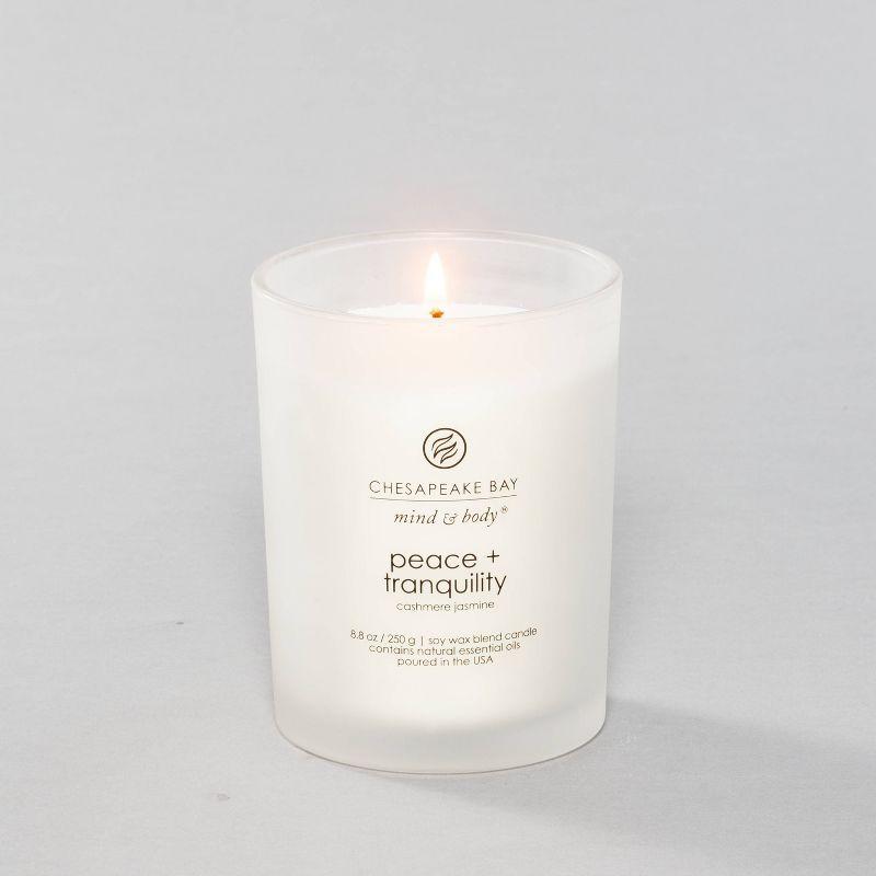 Frosted Glass Peace + Tranquility Lidded Jar Candle White 8.8oz - Mind & Body by Chesapeake Bay Candle: Soy Wax Blend with Essential Oils