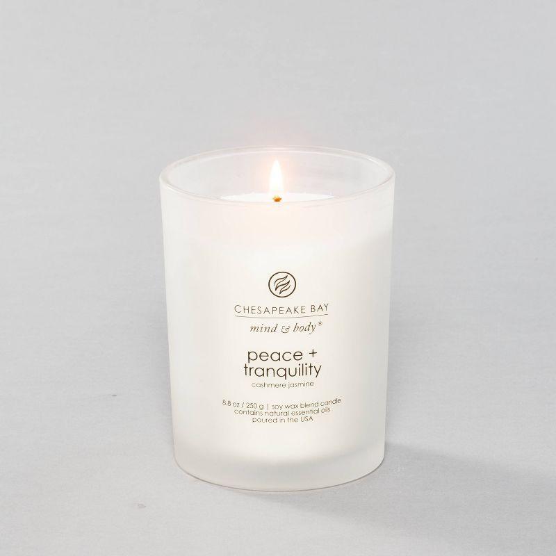 Frosted Glass Peace + Tranquility Lidded Jar Candle White - Mind & Body by Chesapeake Bay Candle