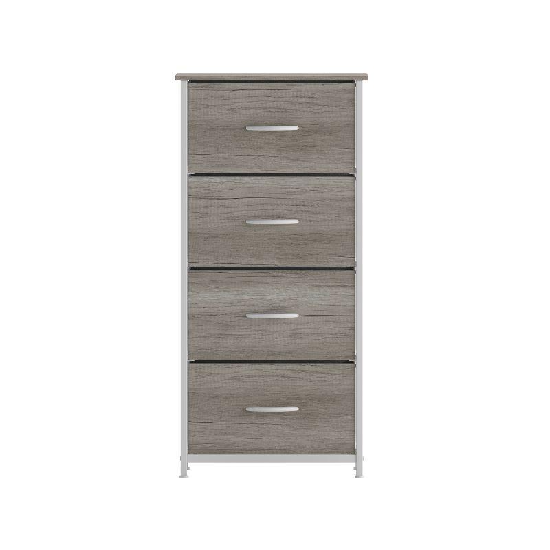 Flash Furniture 4 Drawer Wood Top Cast Iron Frame Vertical Storage Dresser with Easy Pull Fabric Drawers