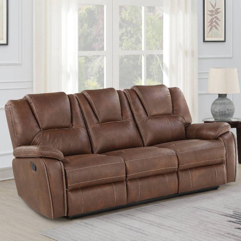 Katrine Manual Side Lever Recliner Sofa Brown - Steve Silver Co.: Luxurious Faux-Leather, Padded Armrests