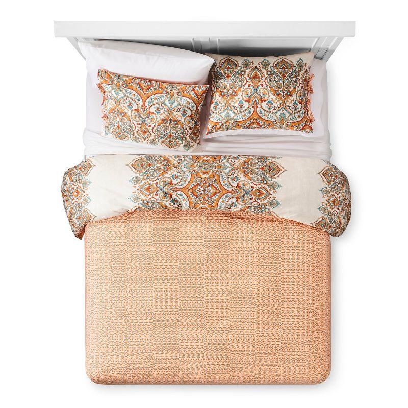 3pc King Anya Reversible Duvet Cover and Sham Set Orange - Mudhut: Cotton, 200 Thread Count, Button Closure